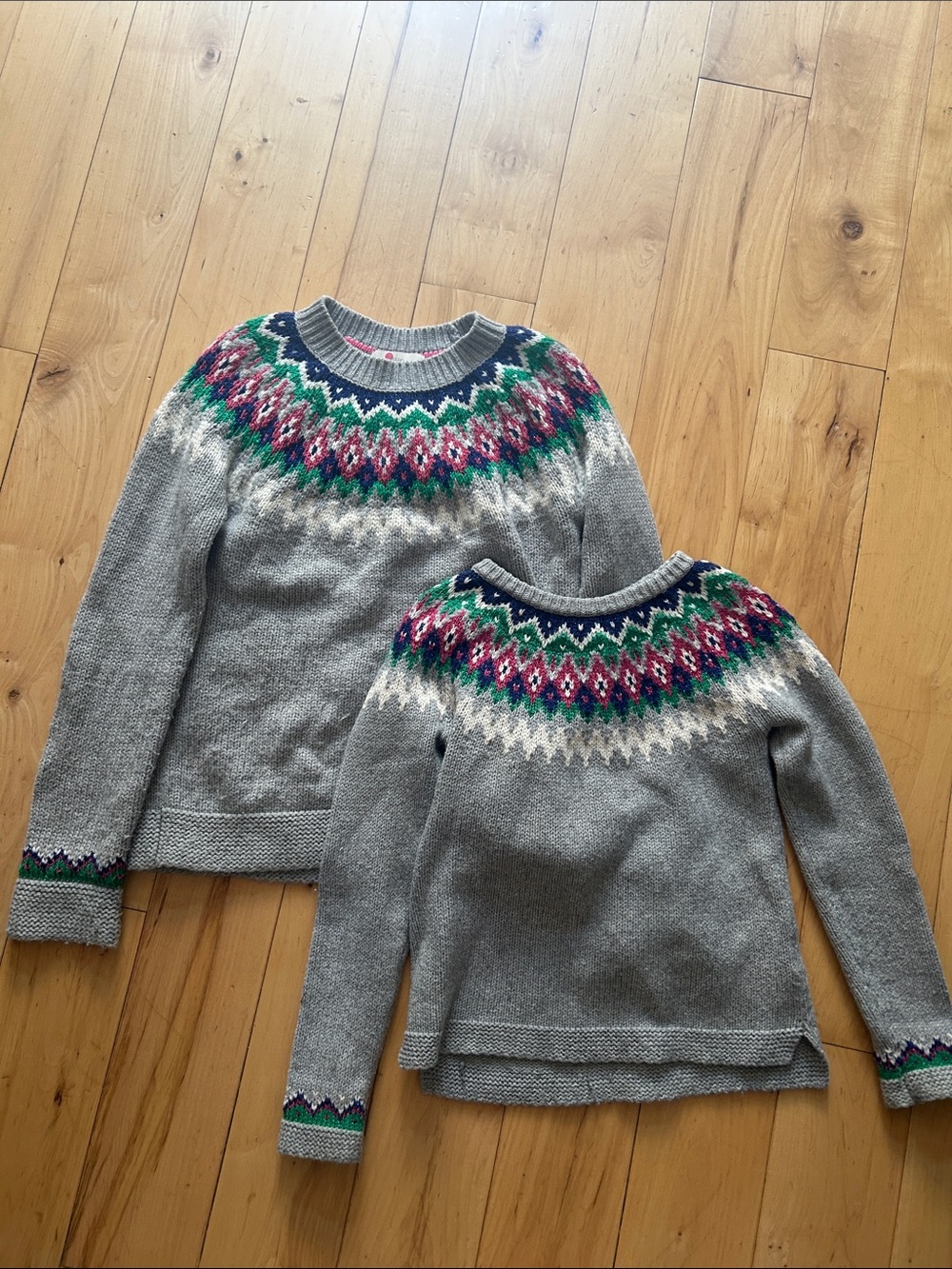 Boden Mommy and me Emma Fair Isle Sweaters in Grey Small and 9-10Y